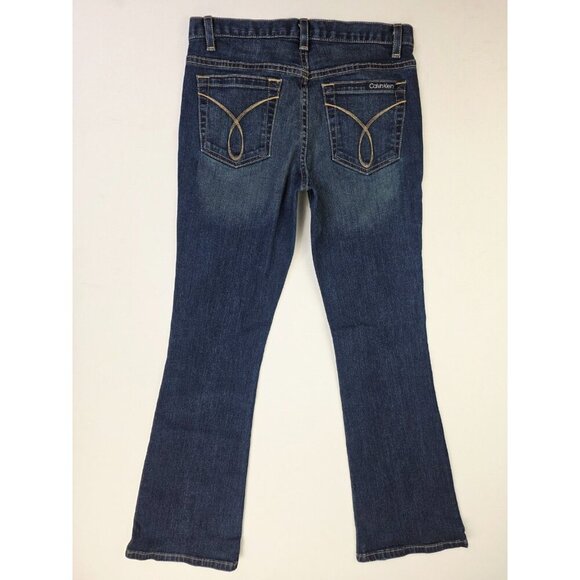 Calvin Klein 27X31 Womens Size 4 Blue Flare Fit Talla Denim 5 Pocket Logo Jeans - Picture 1 of 14
